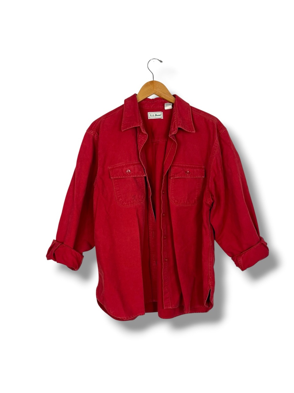 VTG LL Bean Chamois Shirt Red XL Cotton Red Camp Shacket Womens Flannel Heavy - Picture 9 of 10